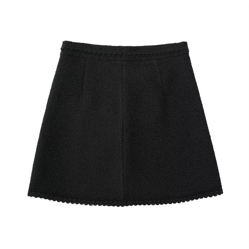 Costum cu jachetă din tweed negru ocazional pentru femei, toamnă 2022, seturi asortate pentru femei High Street, set de fuste cu talie înaltă la modă