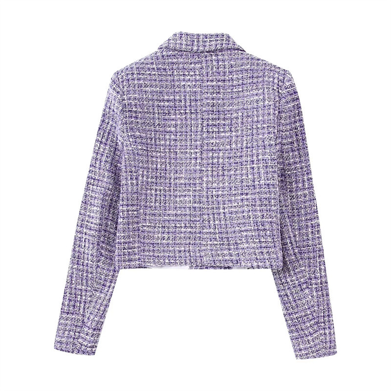 Női, elegáns, lila, lehajtható galléros kabátgarnitúrák, 2022-es női, tweed partiszoknya, női öltöny, elegáns, kockás texturált öltöny