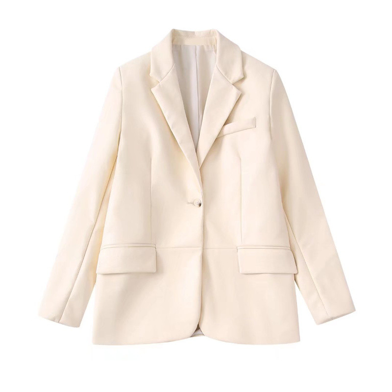 Női alkalmi bézs, egyenes bőr blézer öltöny, 2022 tavaszi divat, női tömör, alap blézer szett, női, elegáns hozzáillő szett