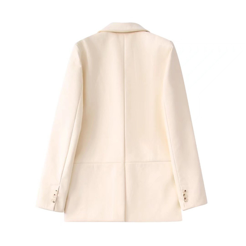 Női alkalmi bézs, egyenes bőr blézer öltöny, 2022 tavaszi divat, női tömör, alap blézer szett, női, elegáns hozzáillő szett