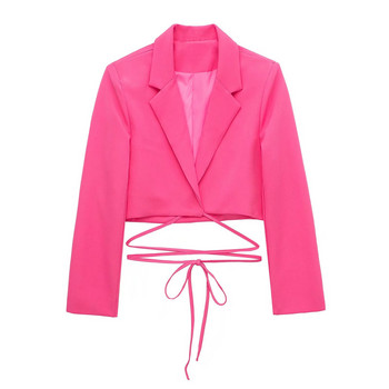 Γυναικεία Μόδα Ροζ Κόκκινο Cropped Blazer Κοστούμι 2022 Spring Girlsl High Street Lacing Blazers Κοστούμια Γυναικεία μασίφ σορτς Σετ 2 τμχ