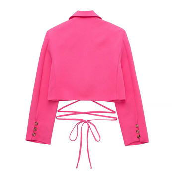 Γυναικεία Μόδα Ροζ Κόκκινο Cropped Blazer Κοστούμι 2022 Spring Girlsl High Street Lacing Blazers Κοστούμια Γυναικεία μασίφ σορτς Σετ 2 τμχ