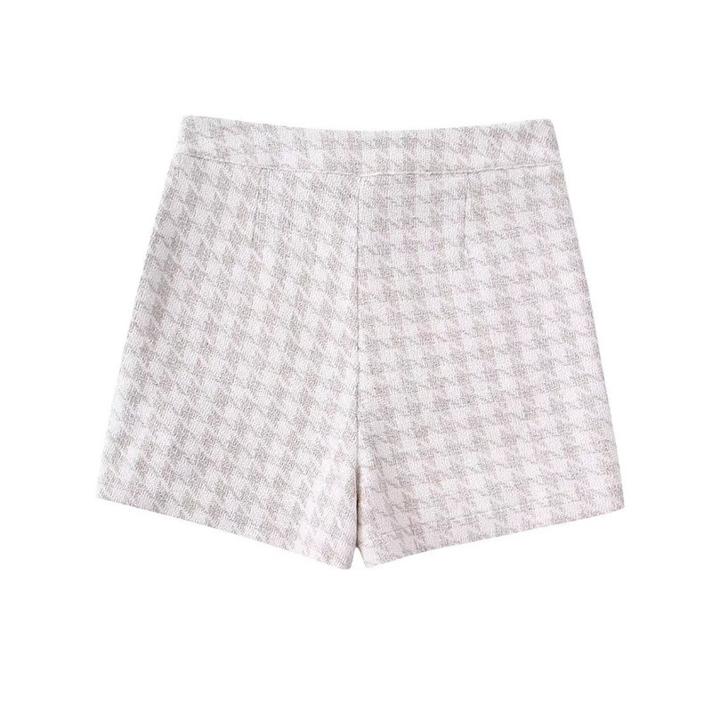 Női alkalmi bézs kockás tweed kabát öltöny 2022 tavaszi elegáns egysoros dzsekik 2 db készletek lányok High Street rövidnadrág öltönyök