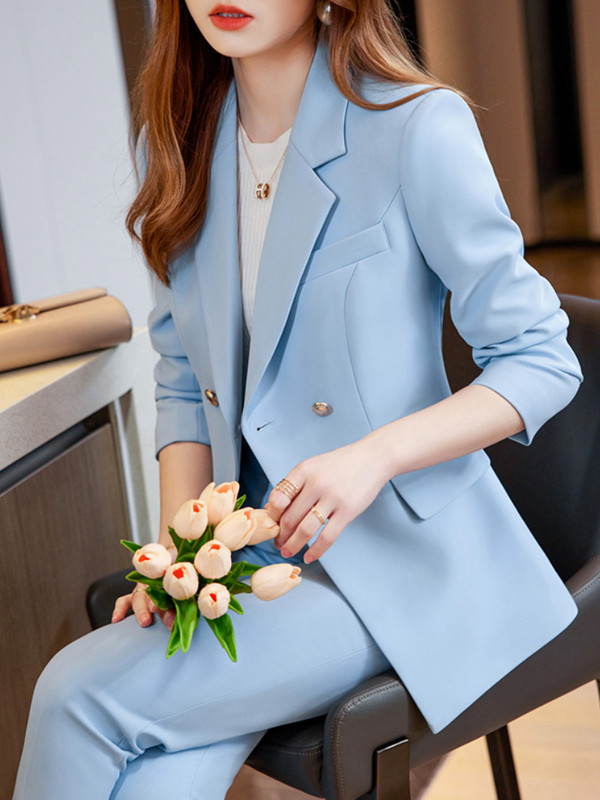 Női Vintage üzleti blézer nadrágkosztüm, hosszú ujjú zsebek dzsekik ceruzanadrág 2 részes szett Női divat formális ruhák