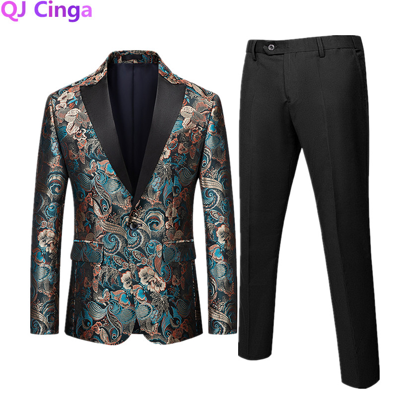 Luxus férfi öltöny 2 szett divatos karcsú férfi ruha kabát nadrággal Tavaszi és őszi új jelmez Homme nagy méret M-5XL 6XL