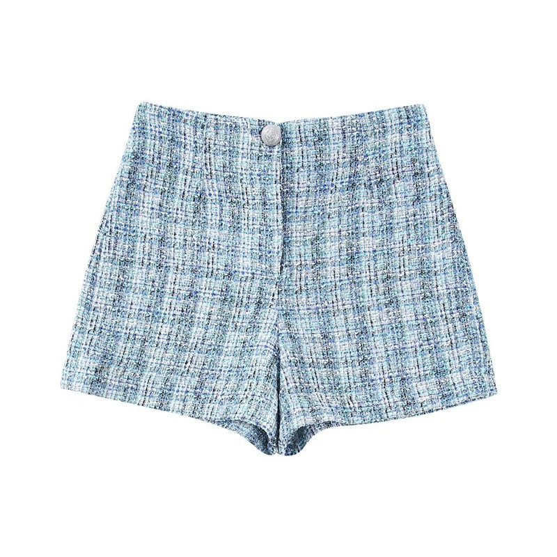 Női, édes kék, vastag, tweed blézer öltöny, 2022-es téli, női, elegáns kockás blézerkészletek női parti textúrájú, hozzáillő szettek