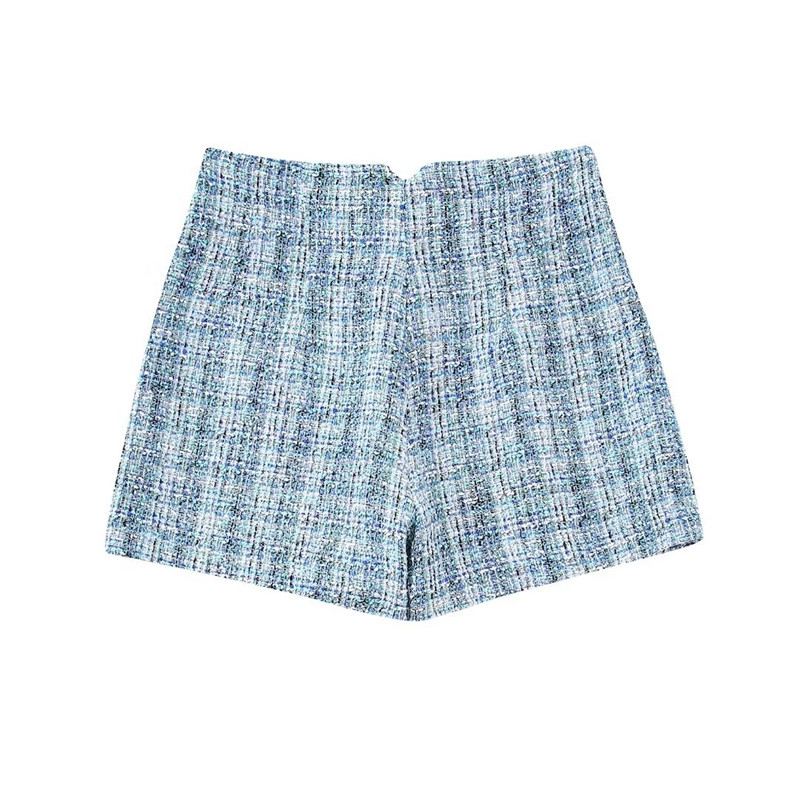 Női, édes kék, vastag, tweed blézer öltöny, 2022-es téli, női, elegáns kockás blézerkészletek női parti textúrájú, hozzáillő szettek