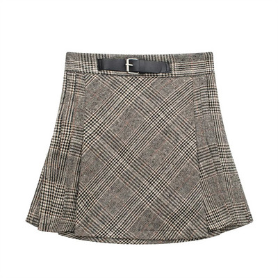 Γυναικεία Vintge καφέ Houndstooth Blazer Suits 2022 Γυναικείες χειμερινές χειμερινές διπλές καρό μπλέιζερ σετ Γυναικεία κοστούμια φούστες σε γραμμή Α
