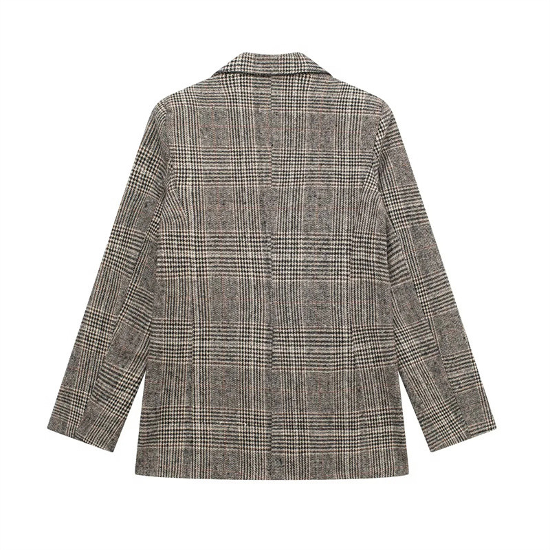 Női szüreti barna houndstooth blézer öltönyök 2022 női téli duplasoros kockás blézerek szettek női szoknyák öltöny
