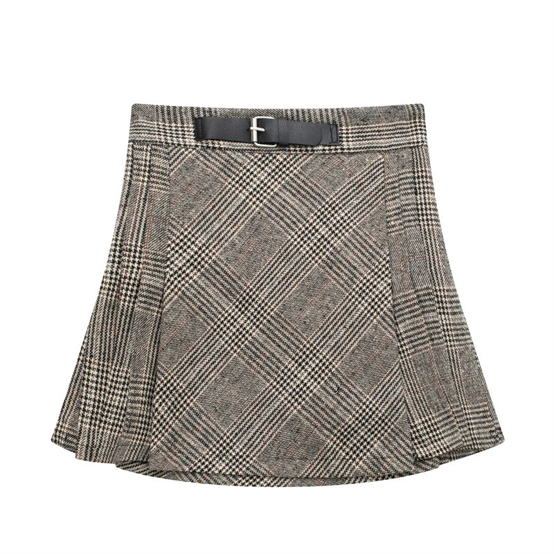 Női szüreti barna houndstooth blézer öltönyök 2022 női téli duplasoros kockás blézerek szettek női szoknyák öltöny