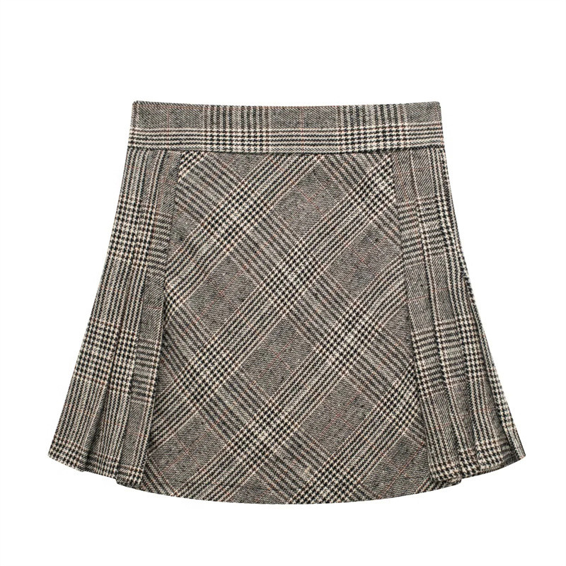 Női szüreti barna houndstooth blézer öltönyök 2022 női téli duplasoros kockás blézerek szettek női szoknyák öltöny