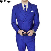 Royal Blue Double Breasted κοστούμι 3 τεμαχίων Ανδρικό επίσημο παλτό και γιλέκο παντελονιού The New Terno Masculino From