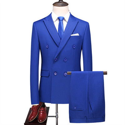 Royal Blue Double Breasted κοστούμι 3 τεμαχίων Ανδρικό επίσημο παλτό και γιλέκο παντελονιού The New Terno Masculino From