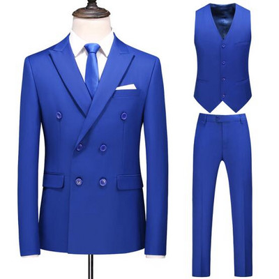 Royal Blue Double Breasted κοστούμι 3 τεμαχίων Ανδρικό επίσημο παλτό και γιλέκο παντελονιού The New Terno Masculino From