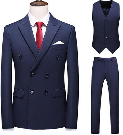 Royal Blue Double Breasted κοστούμι 3 τεμαχίων Ανδρικό επίσημο παλτό και γιλέκο παντελονιού The New Terno Masculino From