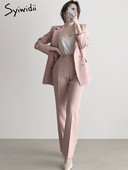 Γυναικεία Syiwidii Suits Άνοιξη 2023 Μαύρο Casual μονό στήθος με οδοντωτό σακάκι Mujer παντελόνι με φαρδύ πόδι σετ γυναικείων κοστουμιών γραφείου