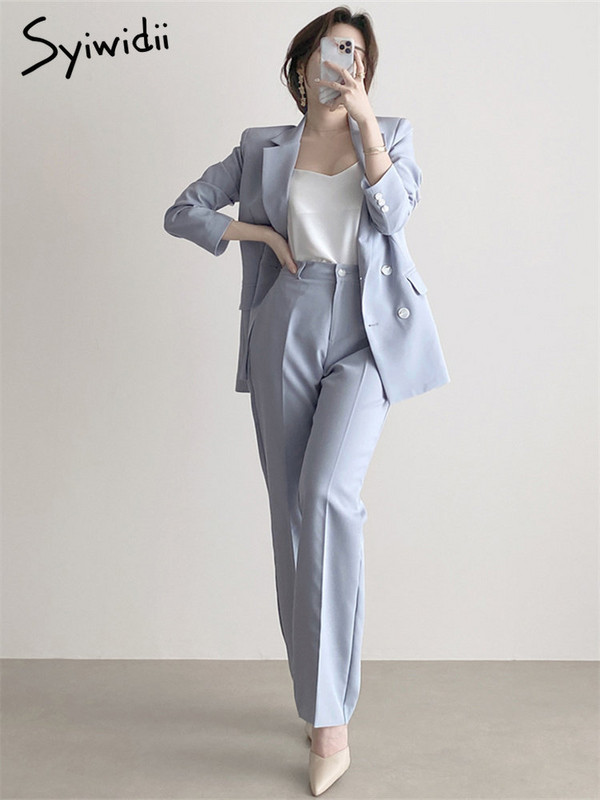Syiwidii női öltönyök 2023 tavaszán, fekete, alkalmi, egysoros, rovátkolt blézer Mujer széles szárú nadrág irodai női öltöny szett