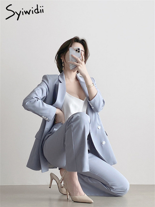 Syiwidii női öltönyök 2023 tavaszán, fekete, alkalmi, egysoros, rovátkolt blézer Mujer széles szárú nadrág irodai női öltöny szett
