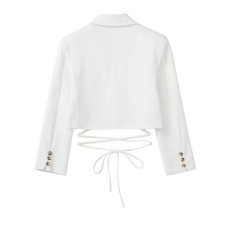Női, elegáns, fehér, vágott blézeröltöny, 2022-es tavaszi menő lányok, fűzős rövid blézer szett női, magas derekú szoknya, rövidnadrág öltöny