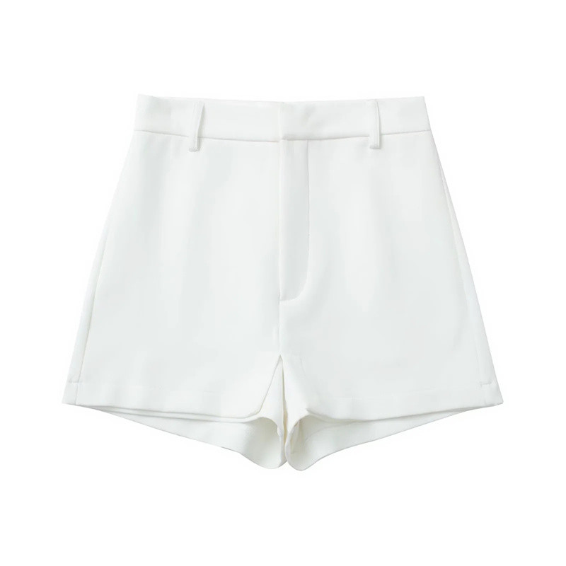 Női, elegáns, fehér, vágott blézeröltöny, 2022-es tavaszi menő lányok, fűzős rövid blézer szett női, magas derekú szoknya, rövidnadrág öltöny