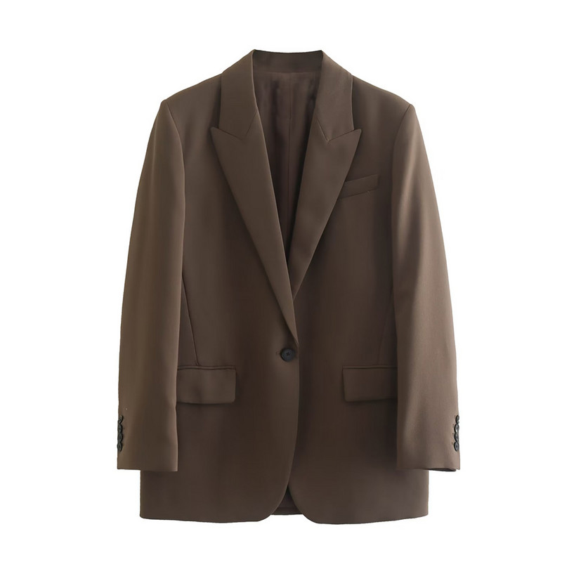 Blazer de buzunar șic de toamnă și iarnă 2022 pentru femei, top de culoare uni cu revere + pantaloni subțiri în stil neutru