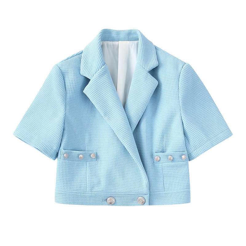 Elegáns, világoskék női, vékony, tweed blézer öltöny, 2022 tavaszi, franciaországi, magas szárú midi szoknya öltönyök, női édes, hozzáillő szettek