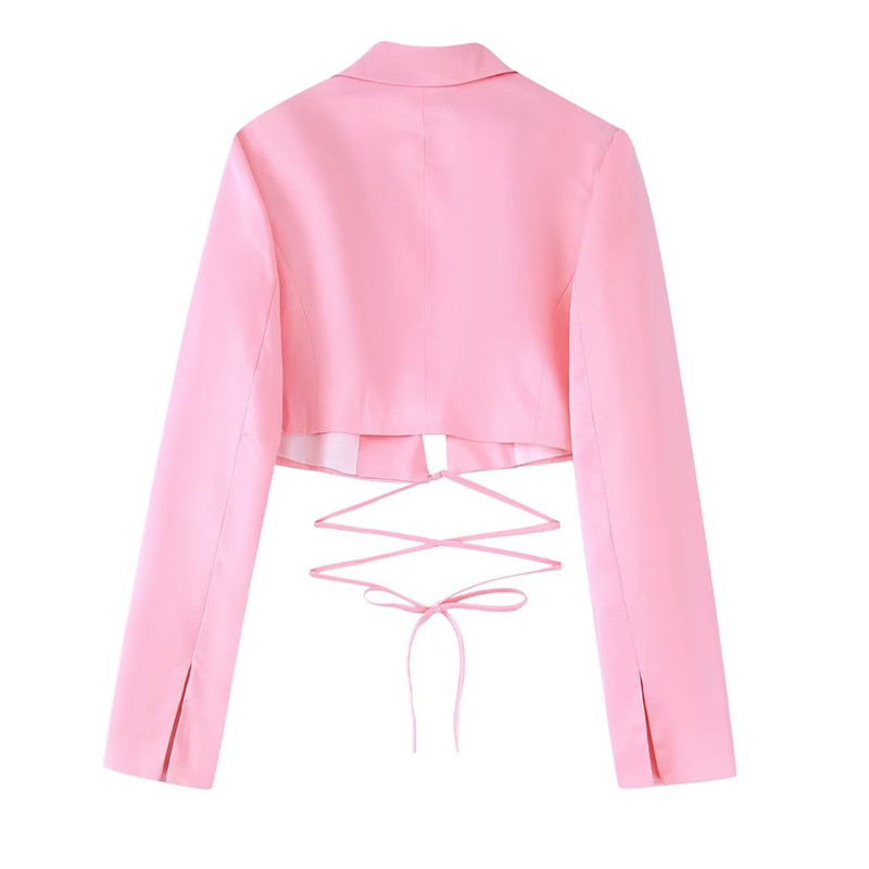 Costum pentru femeie, roz dulce, din satin, cu șireturi, 2022, pantaloni largi, cu talie înaltă, pentru fete, set solid asortat