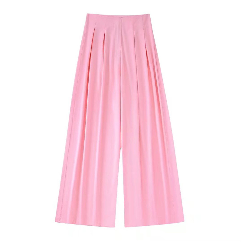 Costum pentru femeie, roz dulce, din satin, cu șireturi, 2022, pantaloni largi, cu talie înaltă, pentru fete, set solid asortat