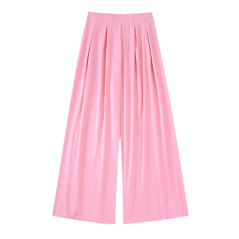 Costum pentru femeie, roz dulce, din satin, cu șireturi, 2022, pantaloni largi, cu talie înaltă, pentru fete, set solid asortat