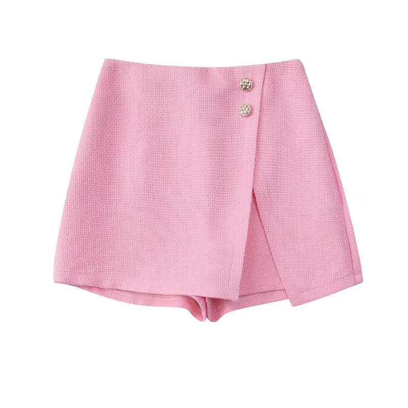 Női, édes rózsaszín, vékony, rövid blézer öltöny, 2022 tavaszi, elegáns, magas derekú szoknya, rövidnadrág, női öltöny, masszív, tweedhez illő szettek