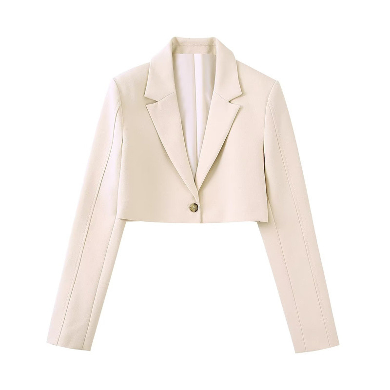 Női bézs színű vágott blézer öltöny, 2022-es őszi, női tömör, magas derekú rövidnadrág, lánykosztüm, High Street terméshez illő készletek