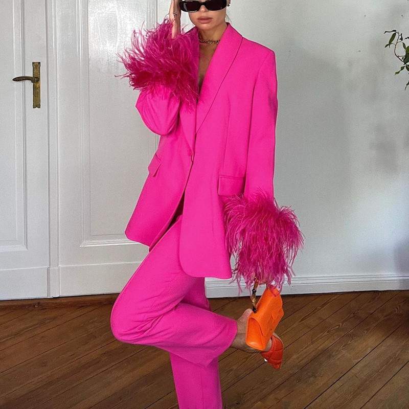 Nő, édes rózsa, piros, ujjú blézer öltöny, 2022-es őszi női High Street divatos öltönyök, női elegáns blézerek öltönyök