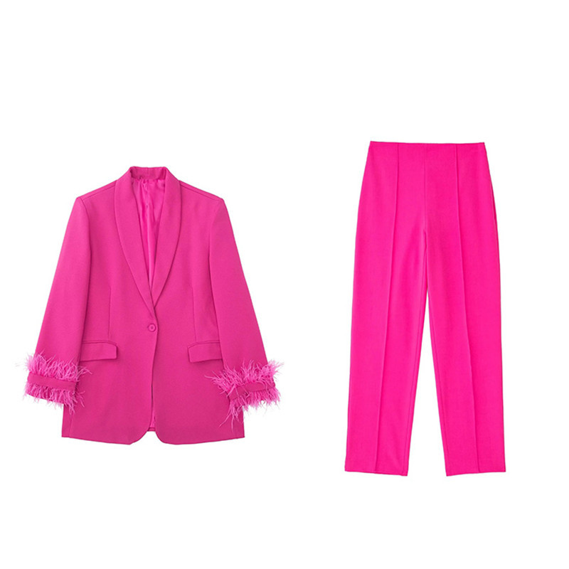 Nő, édes rózsa, piros, ujjú blézer öltöny, 2022-es őszi női High Street divatos öltönyök, női elegáns blézerek öltönyök