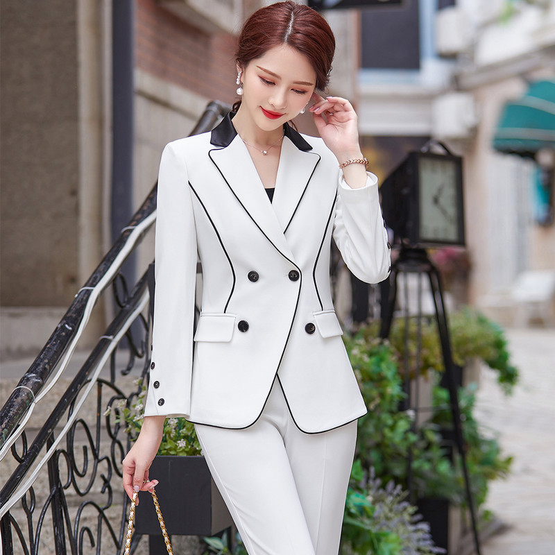 Női 2 részes blézer szett irodai női fehér zöld kék rózsaszín kabát és nadrág öltöny divat női hivatalos munka üzlet