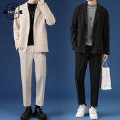 Ανδρικό casual κοστούμι Luxury τζάκετ Σετ μπλέιζερ Streetwear Κομψά κορεάτικα σετ 2 τεμαχίων με παντελόνι Za 2022 Ανοιξιάτικο πανωφόρι και παντελόνι