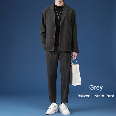 Ανδρικό casual κοστούμι Luxury τζάκετ Σετ μπλέιζερ Streetwear Κομψά κορεάτικα σετ 2 τεμαχίων με παντελόνι Za 2022 Ανοιξιάτικο πανωφόρι και παντελόνι