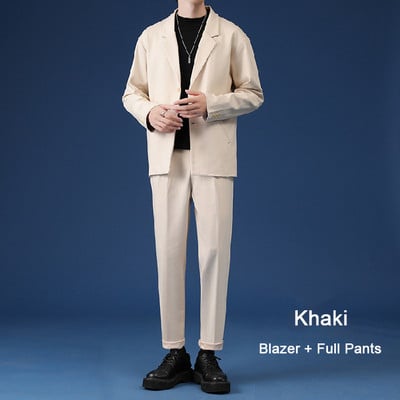 Ανδρικό casual κοστούμι Luxury τζάκετ Σετ μπλέιζερ Streetwear Κομψά κορεάτικα σετ 2 τεμαχίων με παντελόνι Za 2022 Ανοιξιάτικο πανωφόρι και παντελόνι