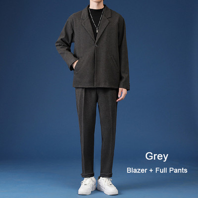 Ανδρικό casual κοστούμι Luxury τζάκετ Σετ μπλέιζερ Streetwear Κομψά κορεάτικα σετ 2 τεμαχίων με παντελόνι Za 2022 Ανοιξιάτικο πανωφόρι και παντελόνι