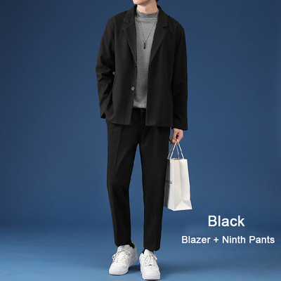 Ανδρικό casual κοστούμι Luxury τζάκετ Σετ μπλέιζερ Streetwear Κομψά κορεάτικα σετ 2 τεμαχίων με παντελόνι Za 2022 Ανοιξιάτικο πανωφόρι και παντελόνι