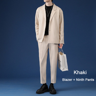 Ανδρικό casual κοστούμι Luxury τζάκετ Σετ μπλέιζερ Streetwear Κομψά κορεάτικα σετ 2 τεμαχίων με παντελόνι Za 2022 Ανοιξιάτικο πανωφόρι και παντελόνι