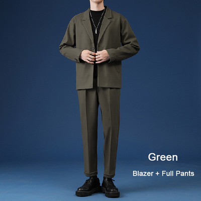Ανδρικό casual κοστούμι Luxury τζάκετ Σετ μπλέιζερ Streetwear Κομψά κορεάτικα σετ 2 τεμαχίων με παντελόνι Za 2022 Ανοιξιάτικο πανωφόρι και παντελόνι