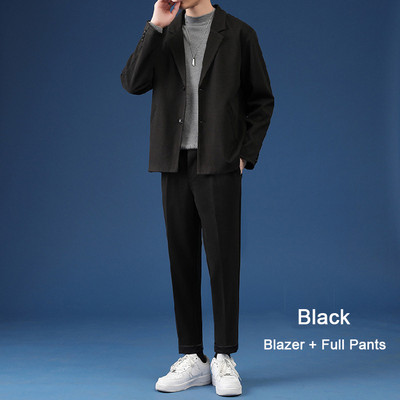 Ανδρικό casual κοστούμι Luxury τζάκετ Σετ μπλέιζερ Streetwear Κομψά κορεάτικα σετ 2 τεμαχίων με παντελόνι Za 2022 Ανοιξιάτικο πανωφόρι και παντελόνι