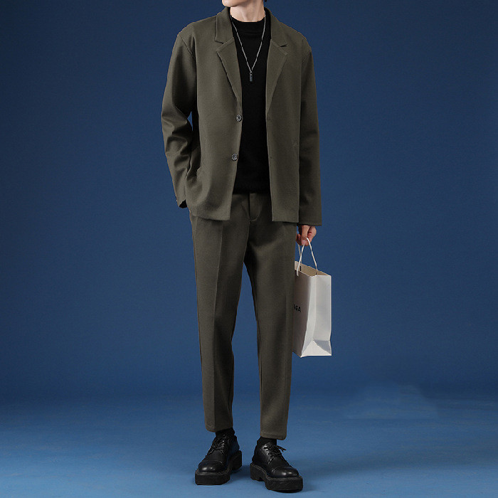 Férfi alkalmi öltöny Luxus dzsekik Blézer szett Utcai ruházat Stílusos koreai 2 részes szettek Za 2022 tavaszi kabáttal és nadrággal