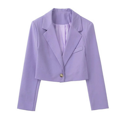 Γυναικείο Sweet Purple Short Blazer κοστούμι 2022 Άνοιξη casual μονόχρωμο ίσιο blazer κοστούμια Γυναικεία Σετ σορτς με φούστα High Street