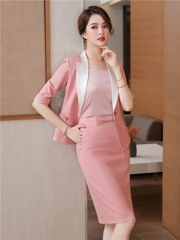 Elegáns női blézer szoknya irodai női divatos öltönyök dzseki hátul osztott midi szoknya elegáns kétrészes készletek