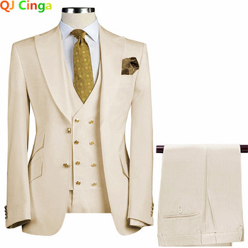 Мъжки костюми 3 части Slim Fit Бизнес костюми Groom Green Noble Grey White Tuxedos за официални сватбени костюми (блейзър+панталон+жилетка) 5XL