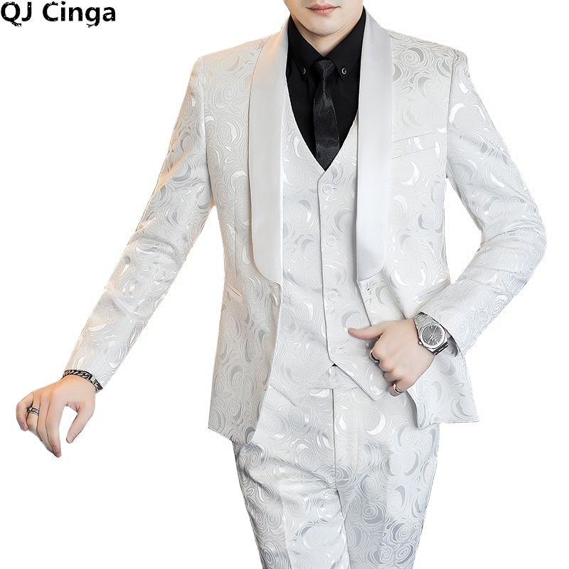 Kiváló minőségű fekete rózsa öltöny 3 darab üzleti esküvői Terno Masculino fehér divat vékony szabású jelmez Homme nagy méret 5XL 6XL