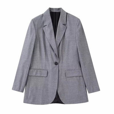 Γυναικείο γκρι Vintage Loose Blazer κοστούμι 2022 Φθινοπωρινό Γυναικείο High Street Solid ασορτί σετ για κορίτσια Cool blazers σορτς κοστούμια