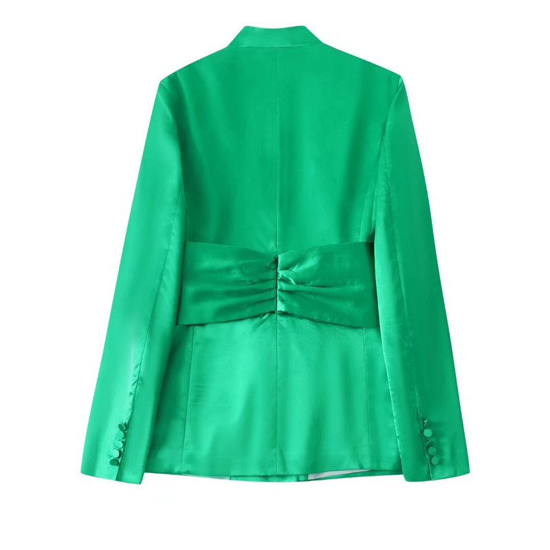 Női Elegáns Zöld Vékony masni szatén blézer öltöny 2022 tavaszi divatos női egyenes nadrág 2 db készlet női befűzhető blézer öltöny