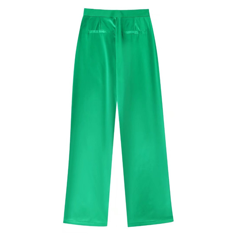 Női Elegáns Zöld Vékony masni szatén blézer öltöny 2022 tavaszi divatos női egyenes nadrág 2 db készlet női befűzhető blézer öltöny